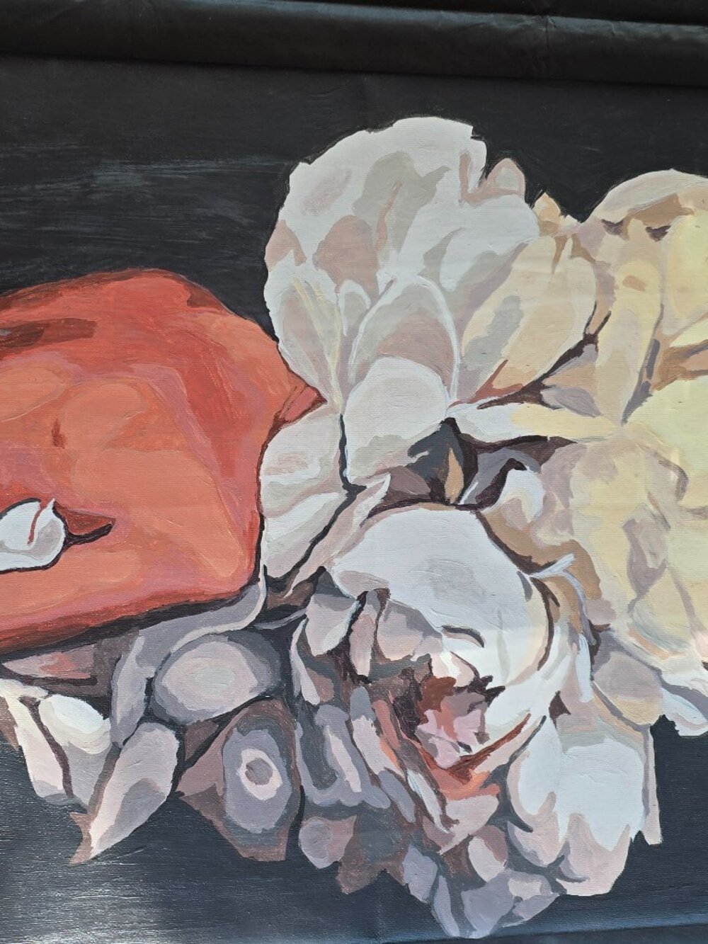 Acrylic Canvas Painting, Floral Woman Black and White